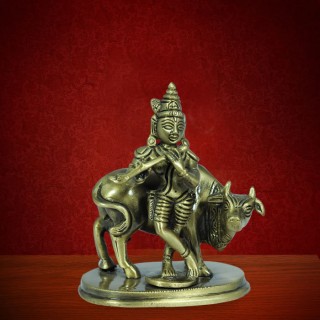 Krishna with cow copper and brass coated